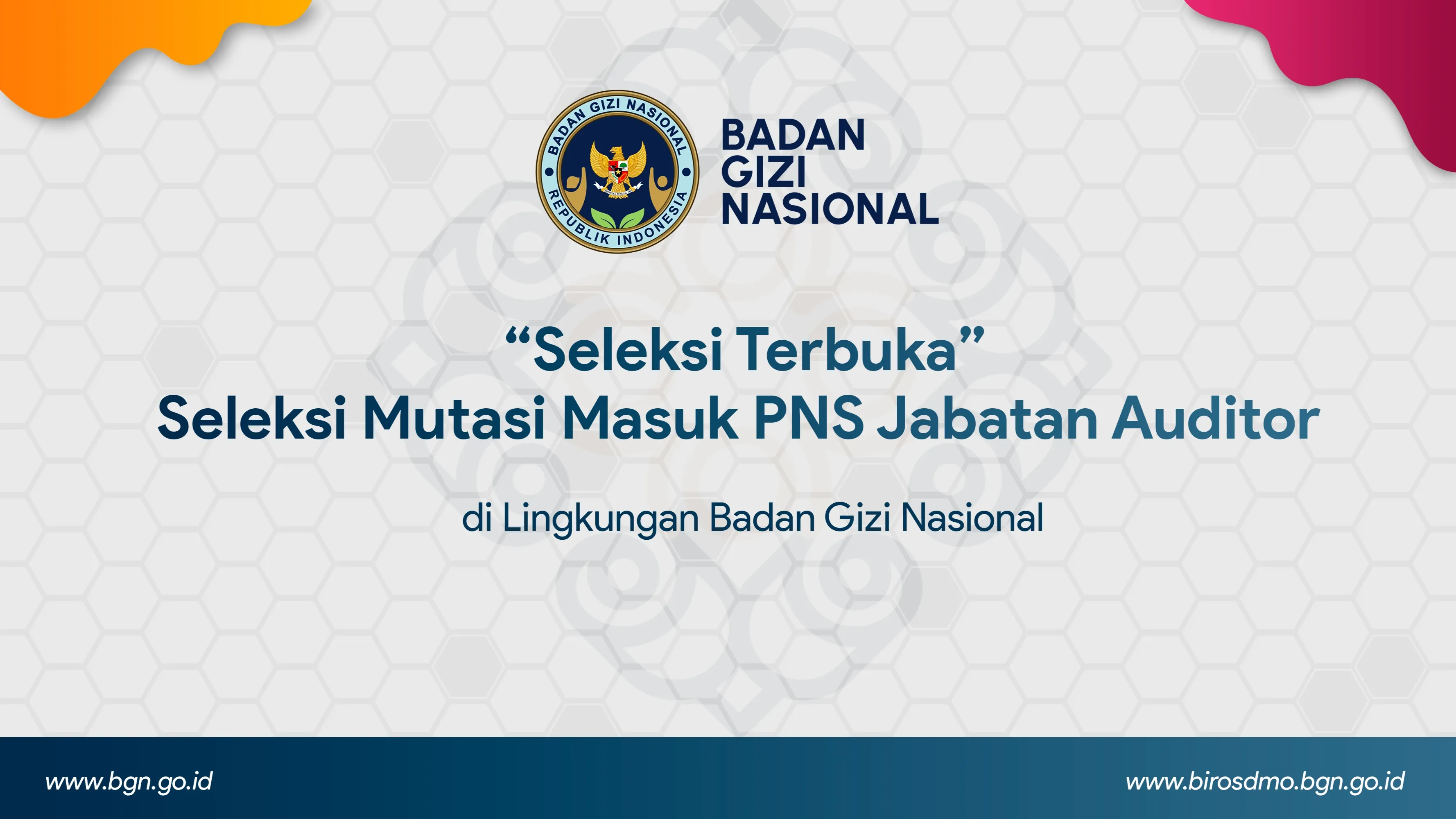 Seleksi Terbuka - Seleksi Mutasi Masuk PNS Jabatan Auditor di Lingkungan Badan Gizi Nasional Lubuklinggau